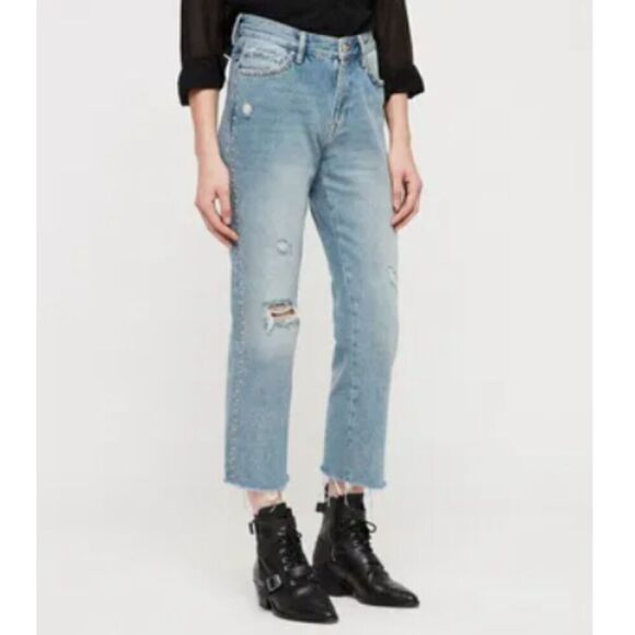 ALL SAINTS Ava Stud Jeans Metal Studded Side Seams Cotton Straight Size 25 - Picture 1 of 14